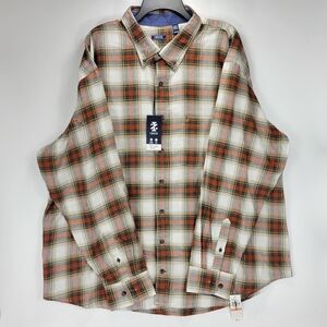 Izod Stratton Flannel Long Sleeve Button Front Shirt Mens 3XLT Orange Beige Blue